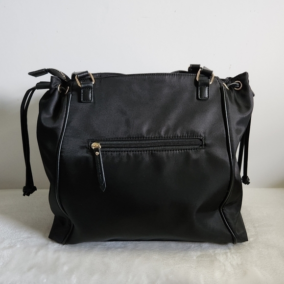 Ellen Tracy Black Gold Twill Nylon East West Tote Shoulder Bag Purse NWT - Picture 2 of 16